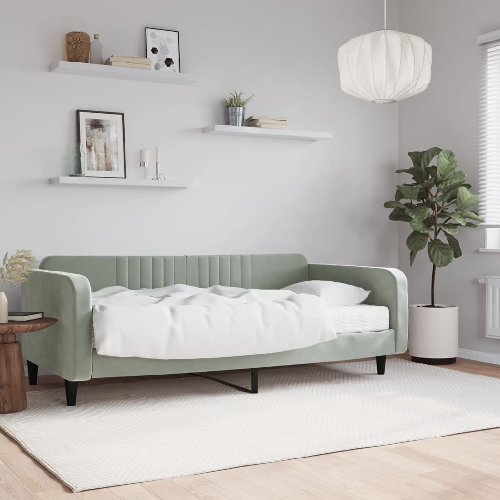 Lit de jour avec matelas gris clair 100x200 cm velours - XIOS