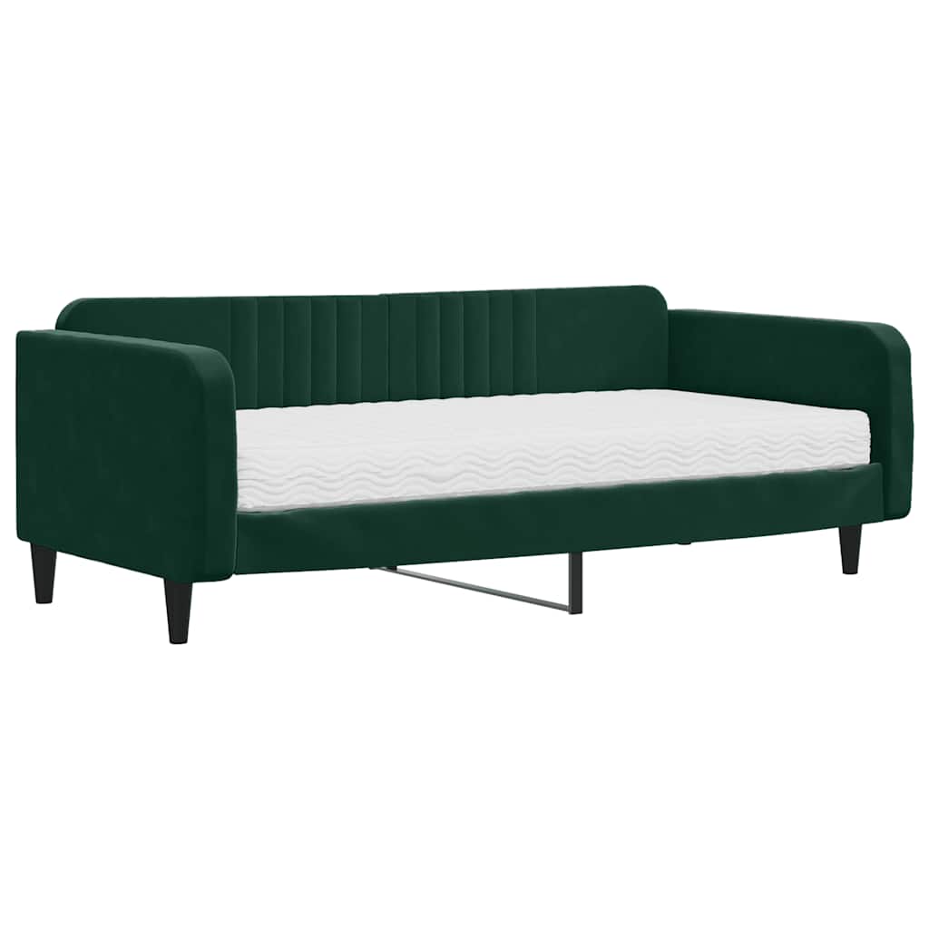 Lit de jour avec matelas vert foncé 100x200 cm velours - XIOS