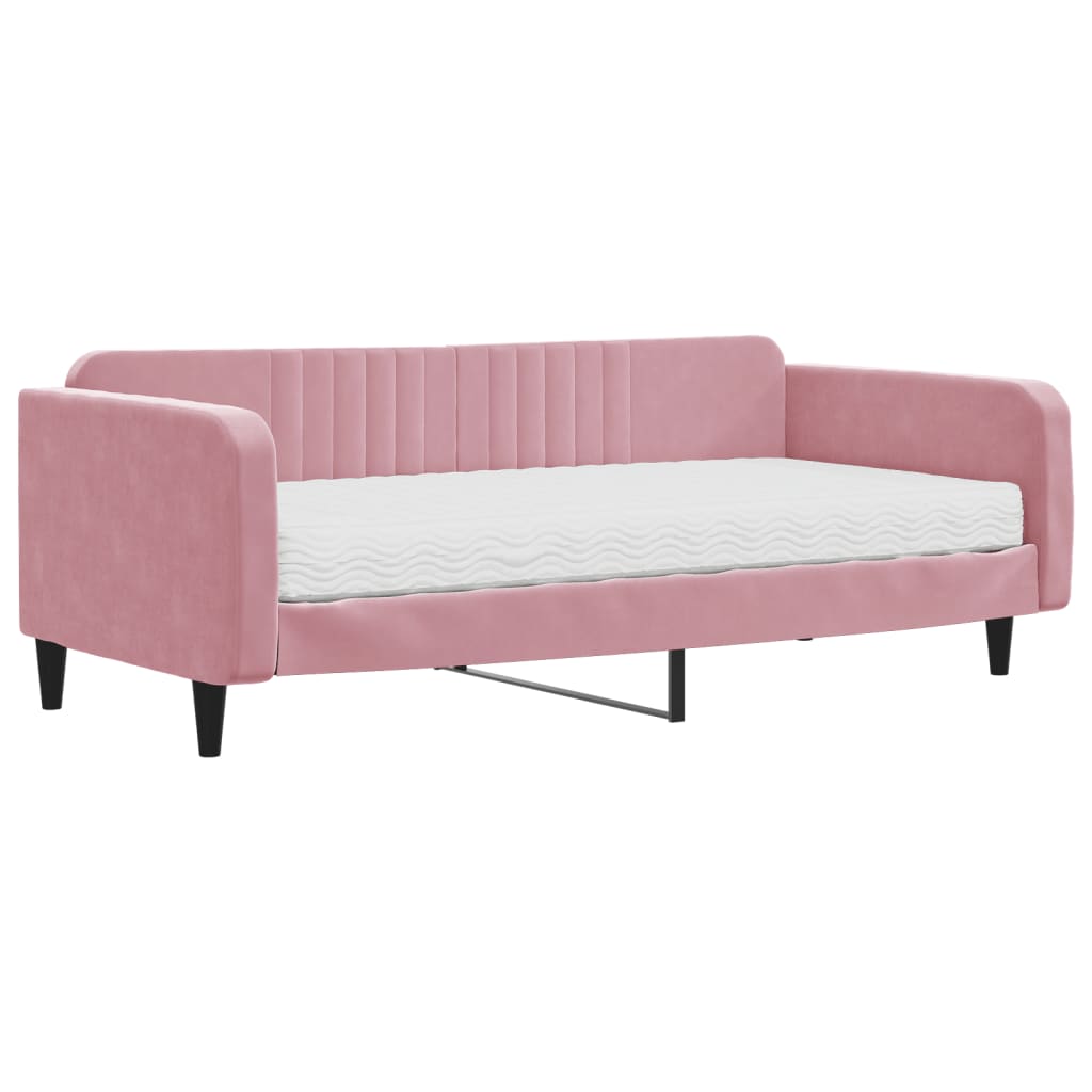 Lit de jour avec matelas rose 100x200 cm velours - XIOS