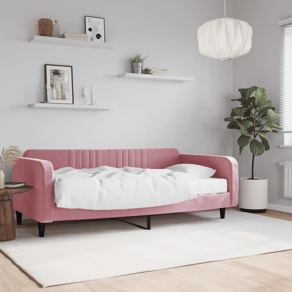 Lit de jour avec matelas rose 100x200 cm velours - XIOS