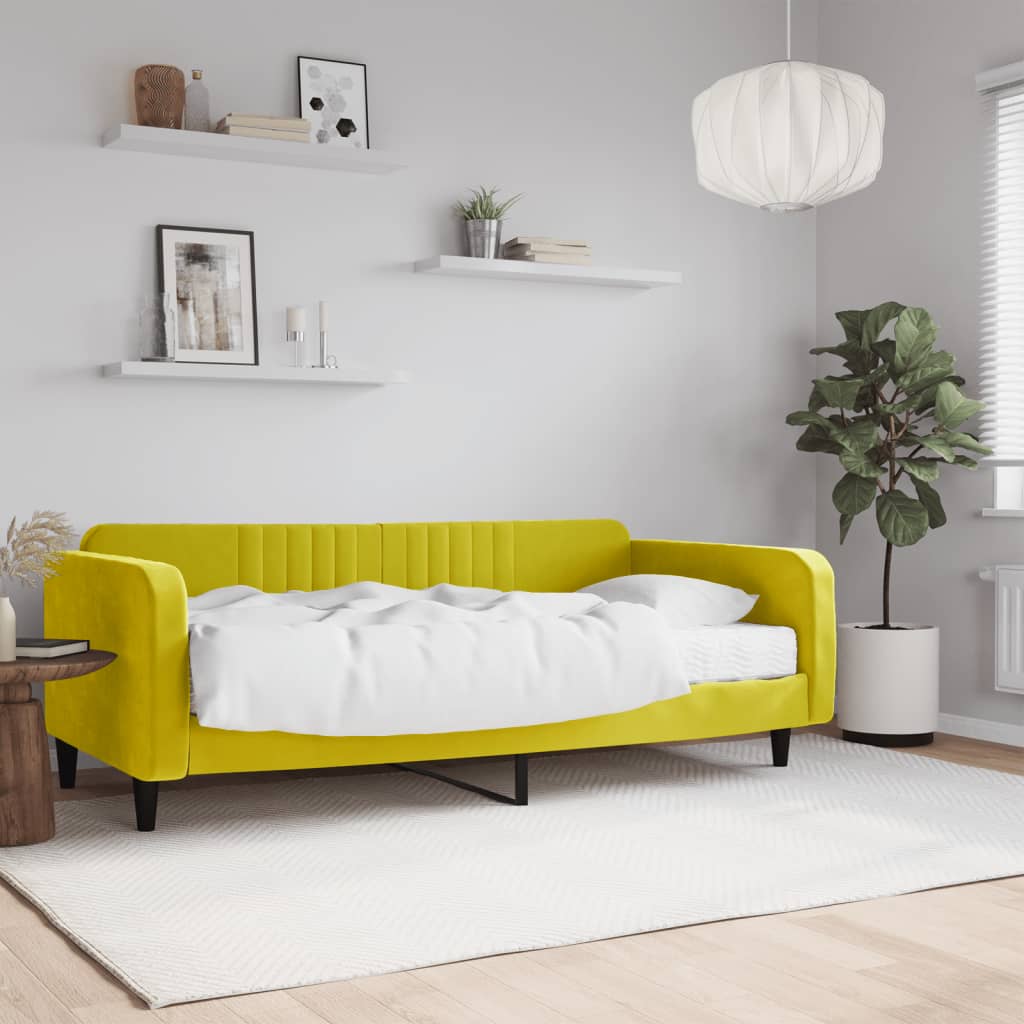Lit de jour avec matelas jaune 100x200 cm velours - XIOS