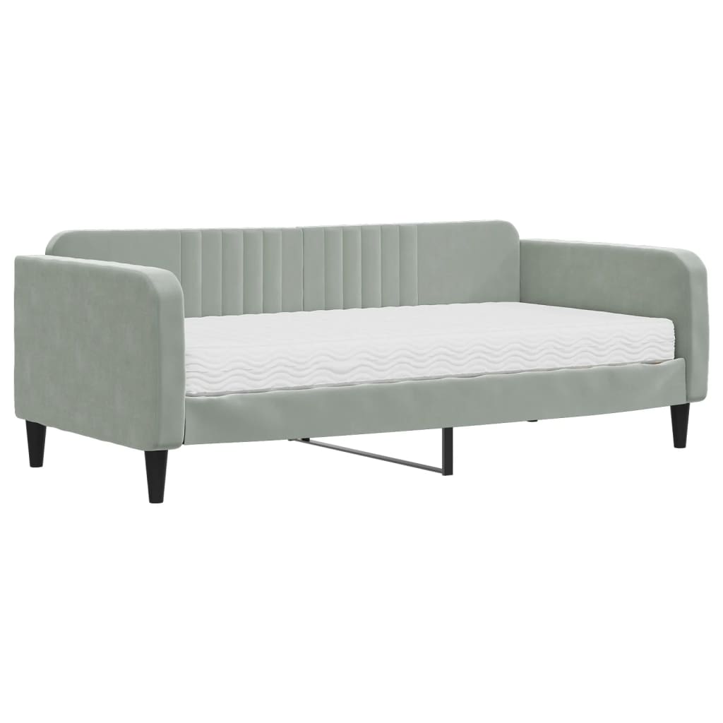Lit de jour avec matelas gris clair 90x190 cm velours - XIOS