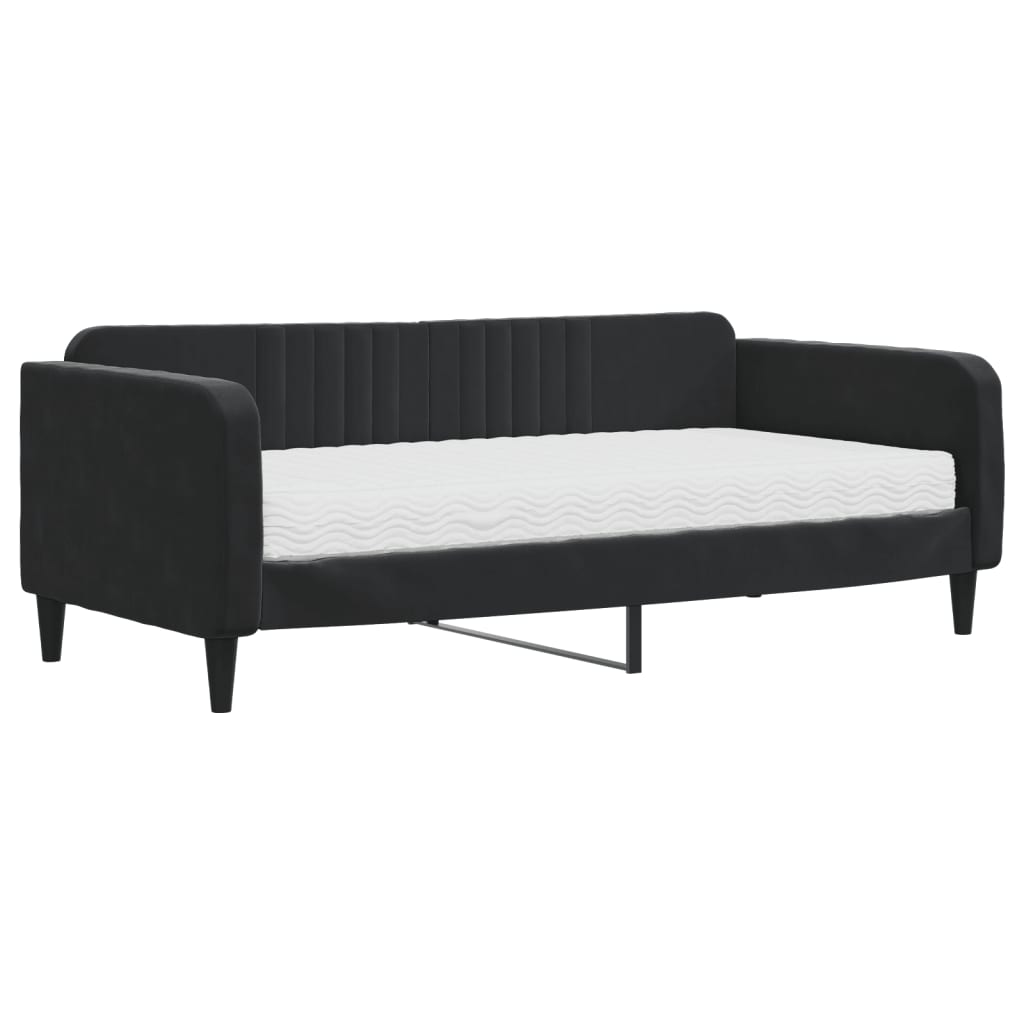 Lit de jour avec matelas noir 90x190 cm velours - XIOS