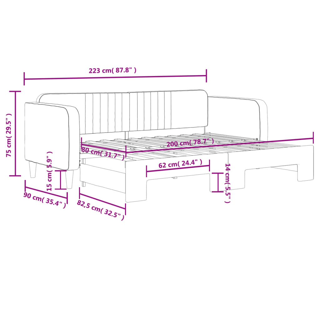 Lit de jour avec gigogne sans matelas vert foncé 80x200 cm - XIOS