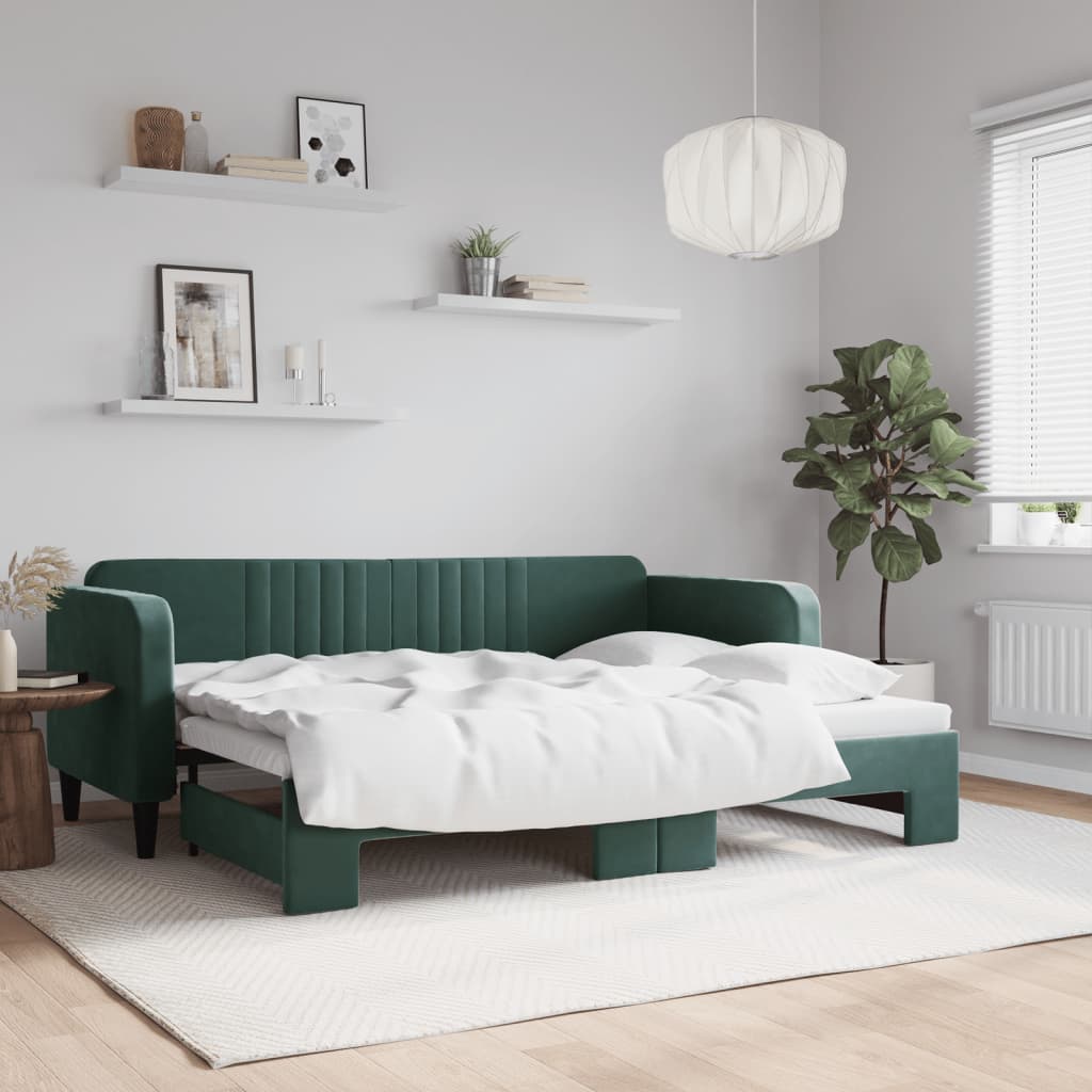 Lit de jour avec gigogne sans matelas vert foncé 80x200 cm - XIOS