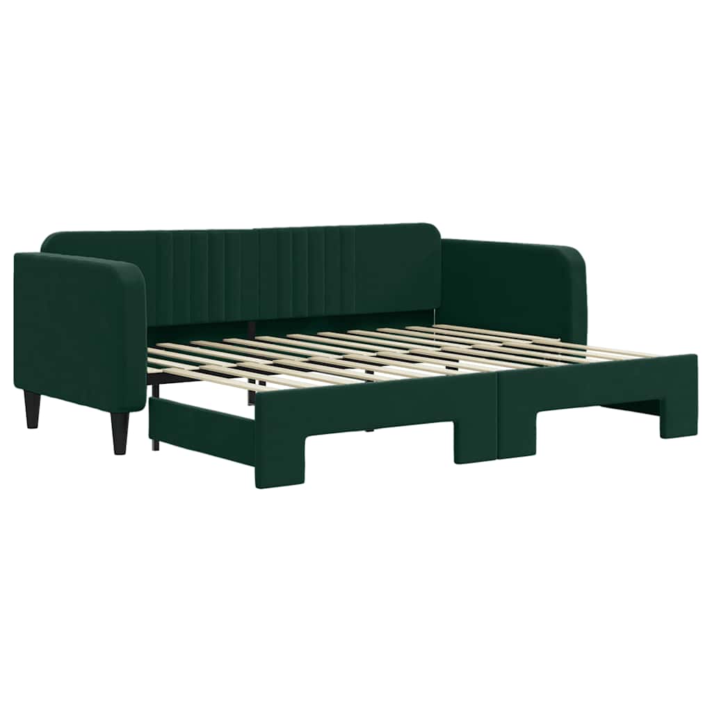 Lit de jour avec gigogne sans matelas vert foncé 90x200 cm