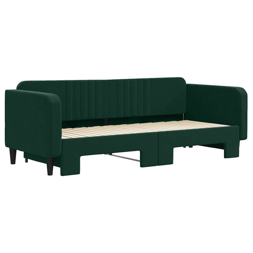 Lit de jour avec gigogne sans matelas vert foncé 90x200 cm