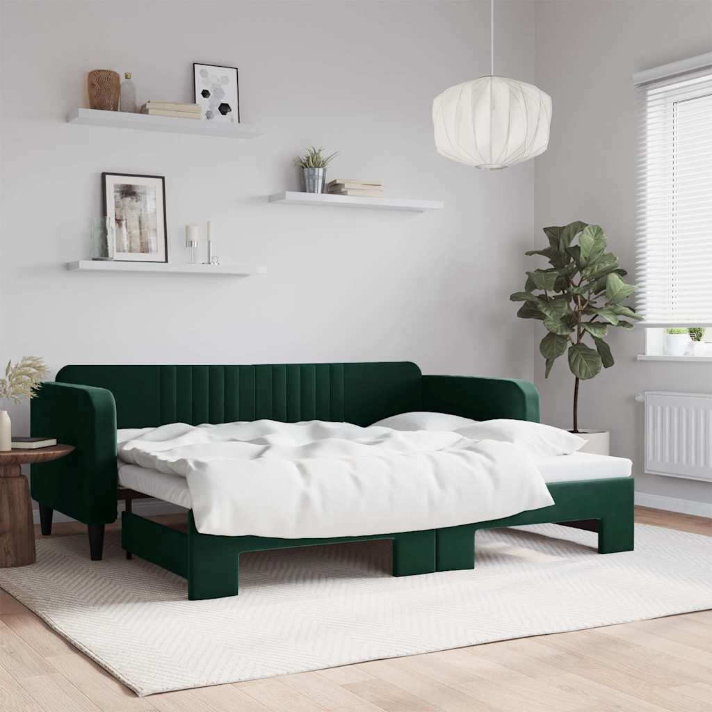 Lit de jour avec gigogne sans matelas vert foncé 90x200 cm