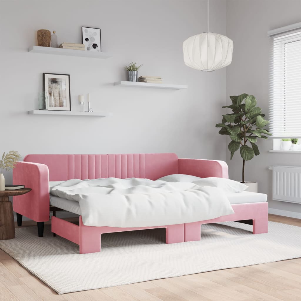 Lit de jour avec gigogne sans matelas rose 90x200 cm