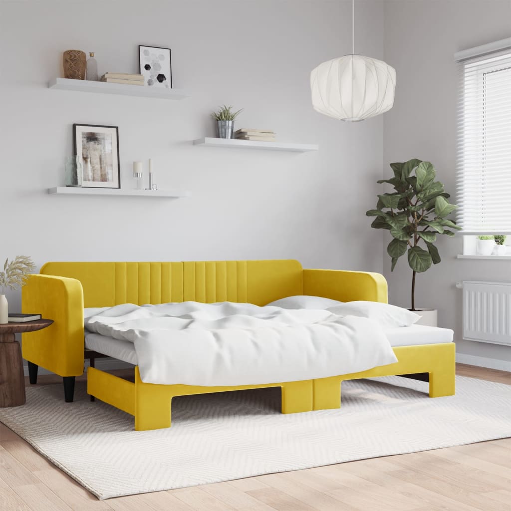 Lit de jour avec lit gigogne jaune 90x200 cm velours - XIOS