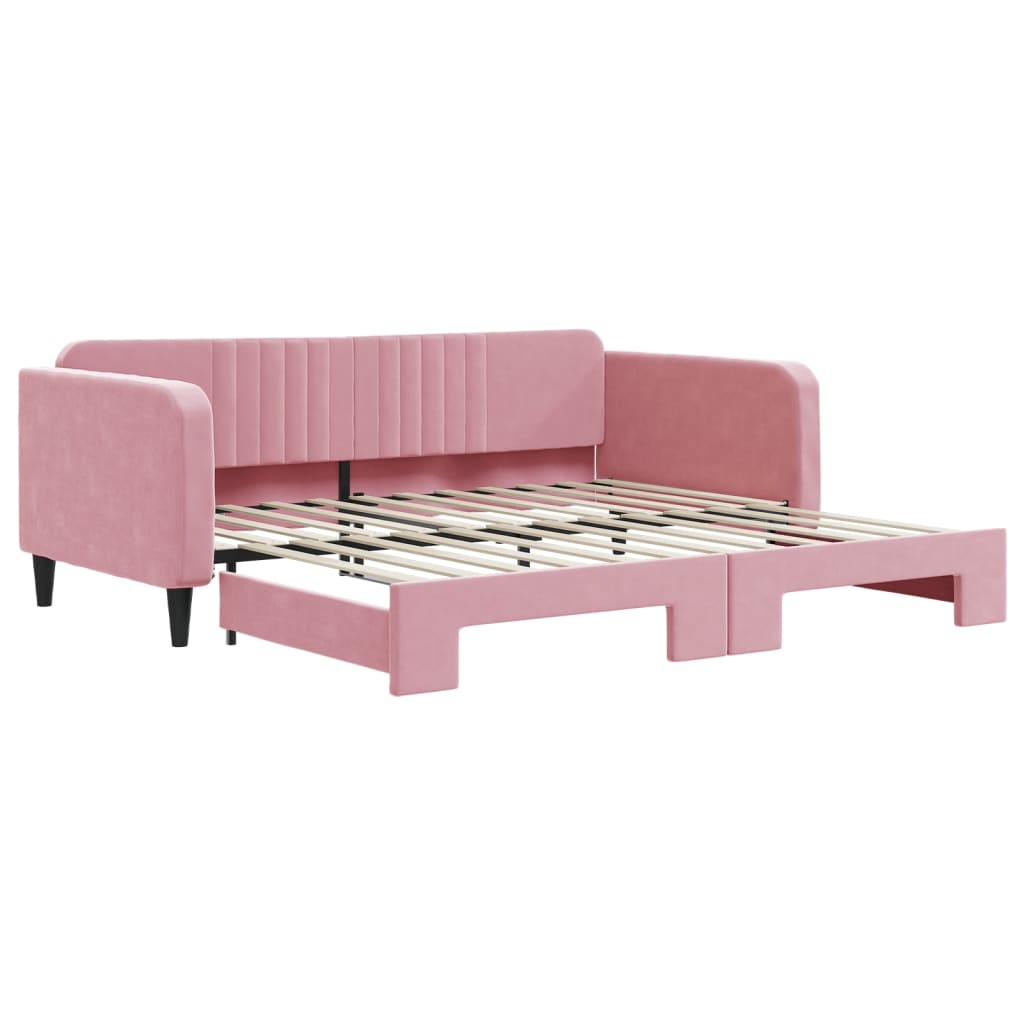 Lit de jour avec lit gigogne rose 100x200 cm velours - XIOS