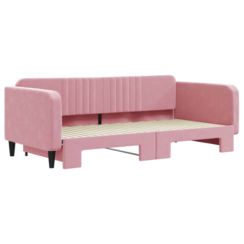 Lit de jour avec lit gigogne rose 100x200 cm velours - XIOS
