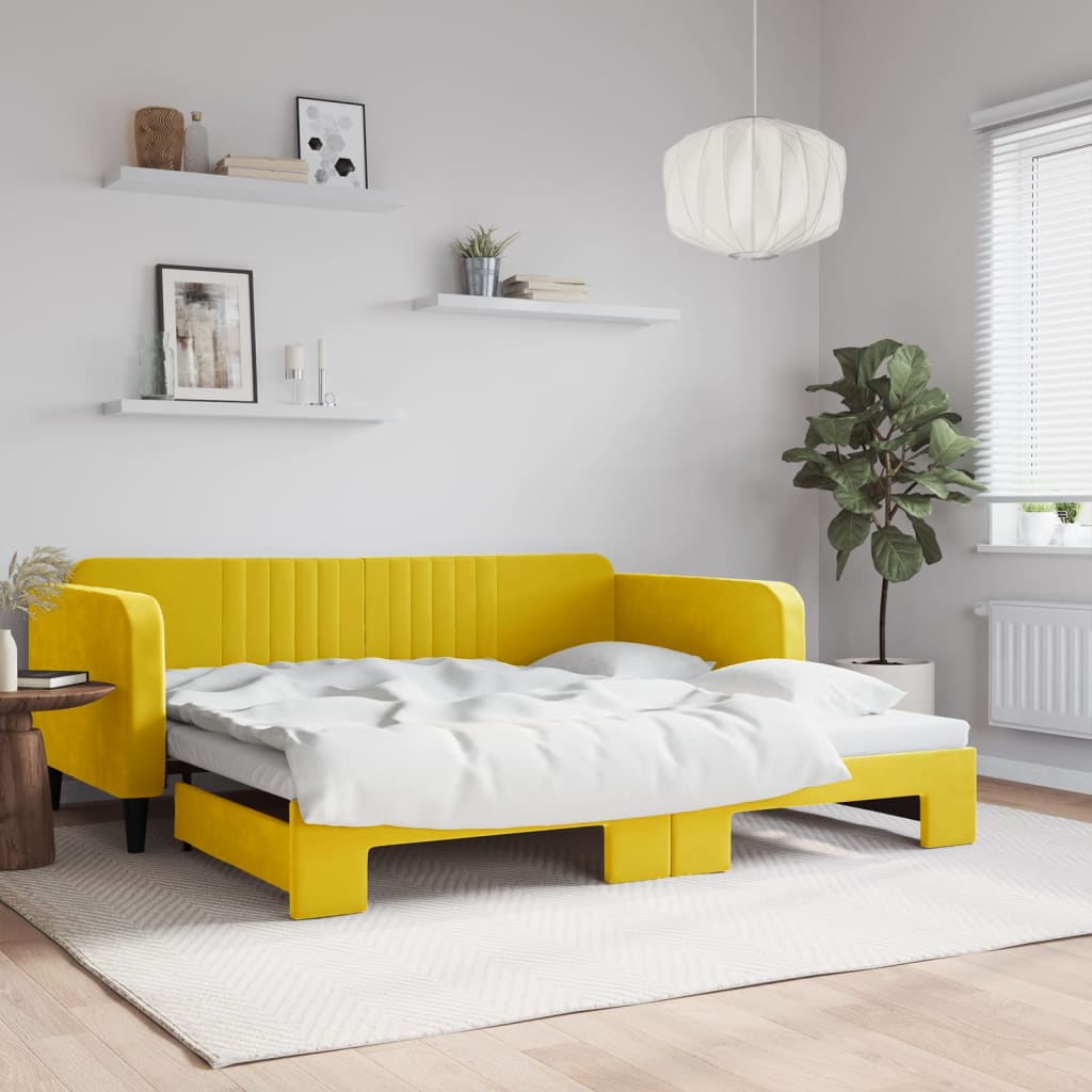 Lit de jour avec lit gigogne jaune 100x200 cm velours - XIOS
