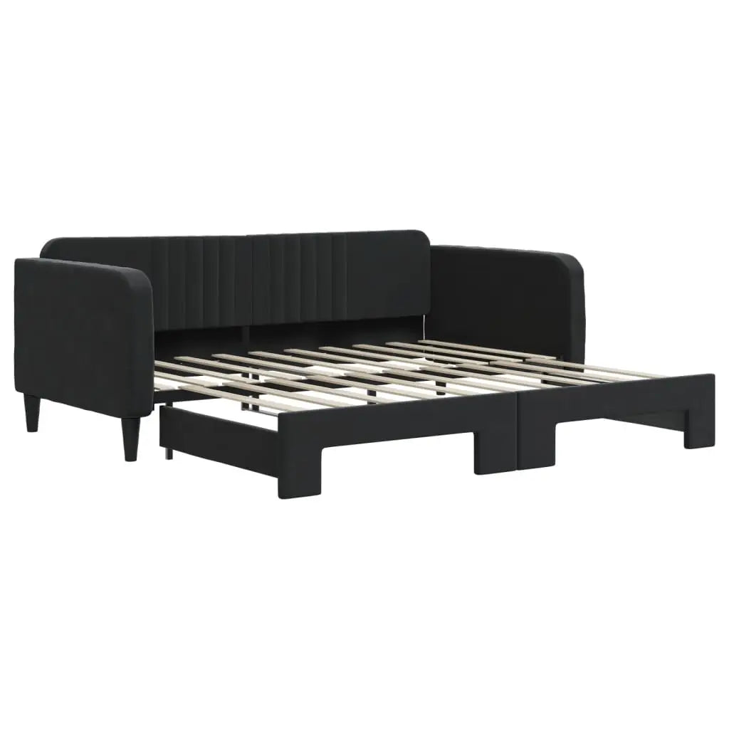 Lit de jour avec lit gigogne noir 90x190 cm velours - XIOS