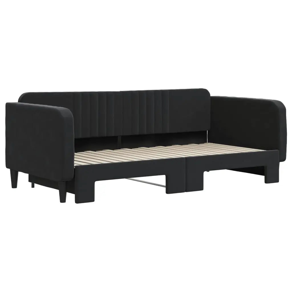 Lit de jour avec lit gigogne noir 90x190 cm velours - XIOS