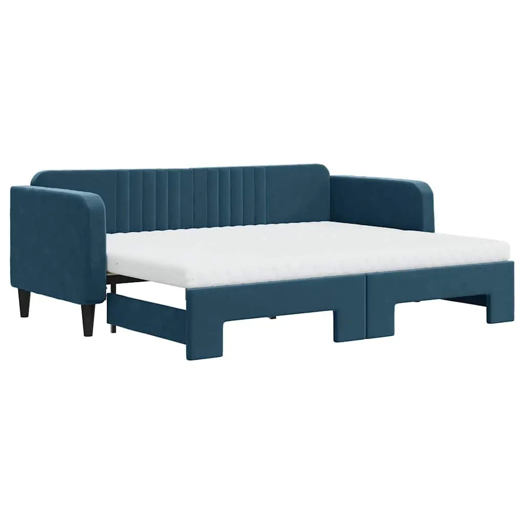 Lit de jour avec lit gigogne et matelas bleu 80x200 cm velours - XIOS