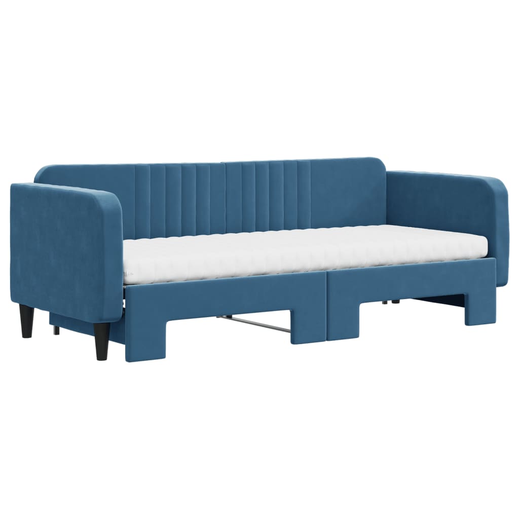 Lit de jour avec lit gigogne et matelas bleu 80x200 cm velours - XIOS