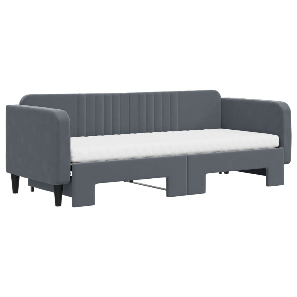 Lit de jour avec gigogne et matelas gris foncé 80x200cm velours - XIOS