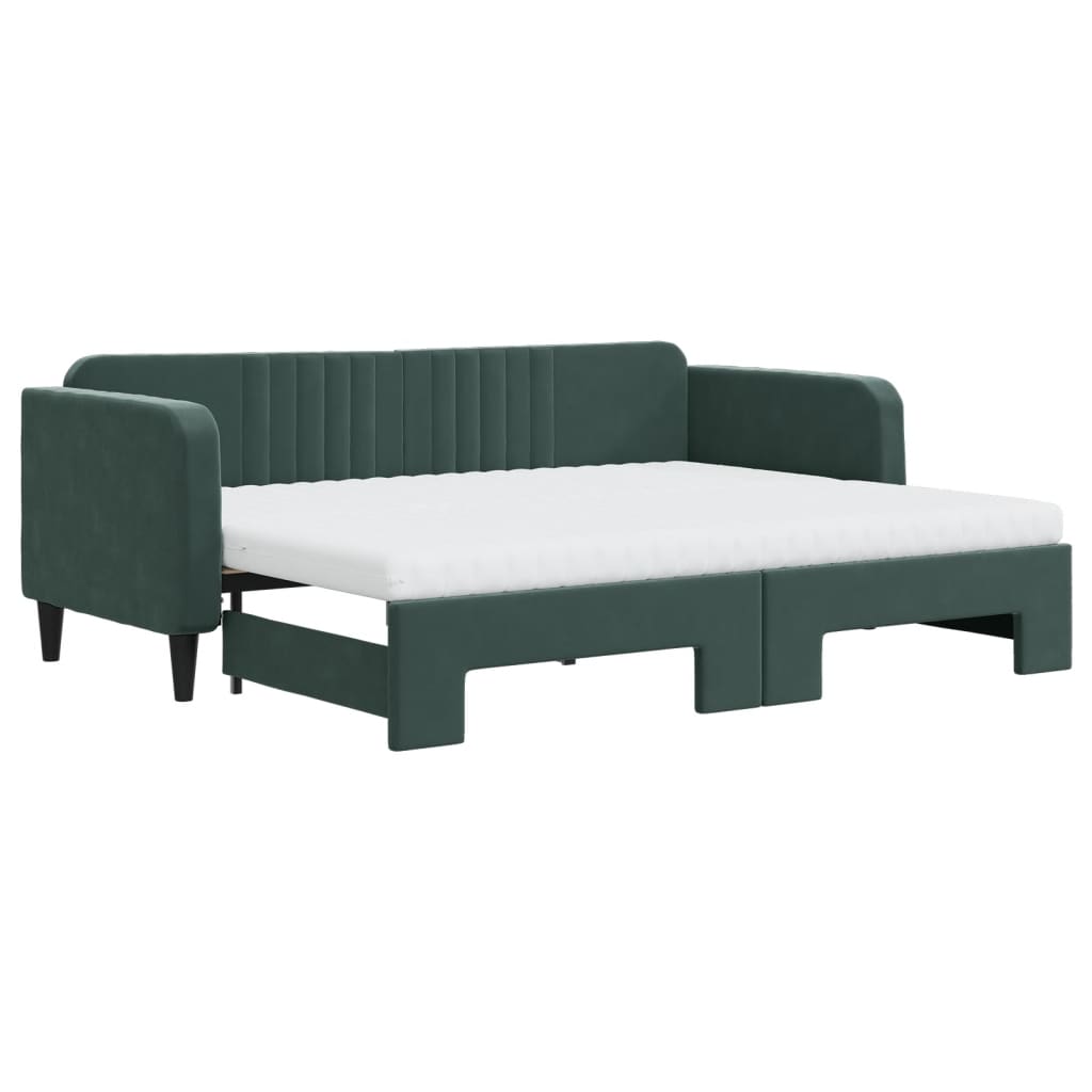 Lit de jour avec gigogne et matelas vert foncé 80x200cm velours - XIOS