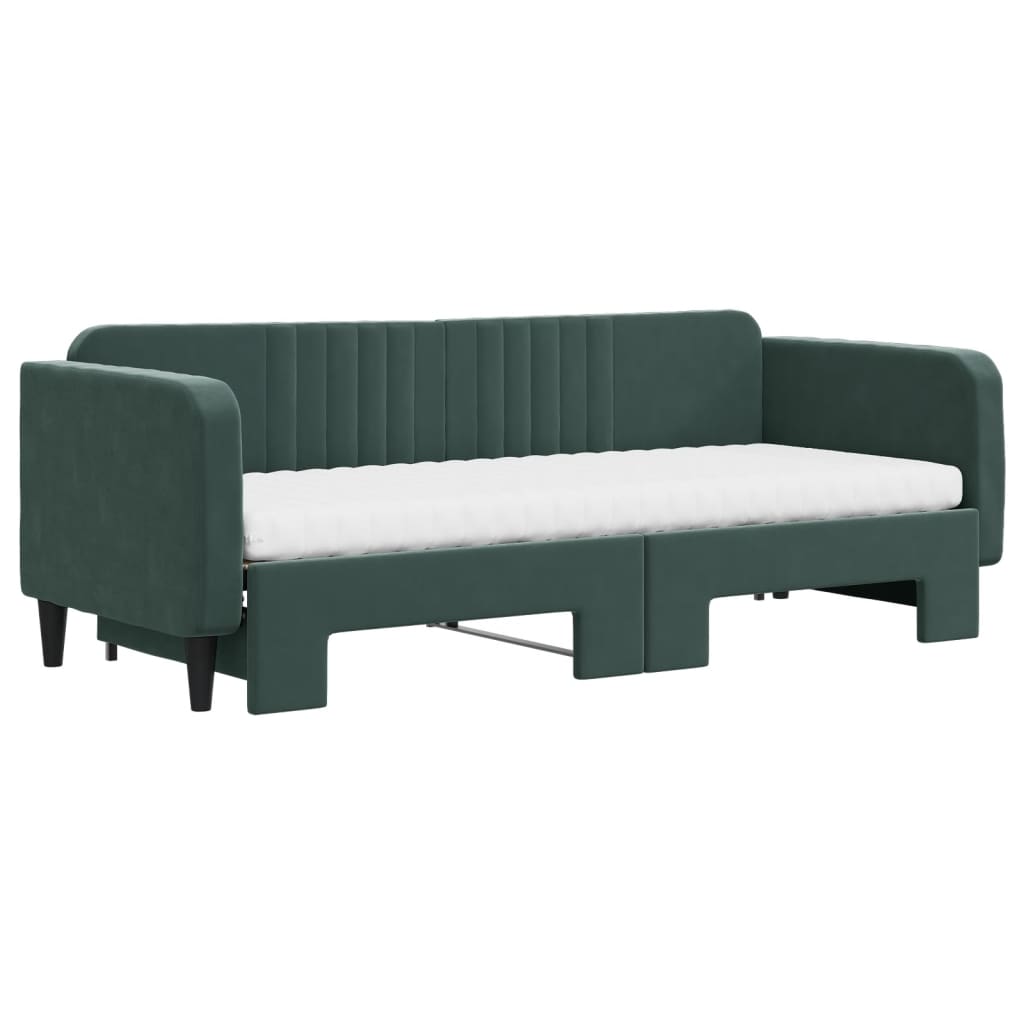 Lit de jour avec gigogne et matelas vert foncé 80x200cm velours - XIOS