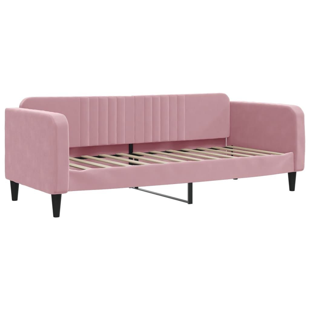 Lit de jour avec lit gigogne et matelas rose 80x200 cm velours - XIOS