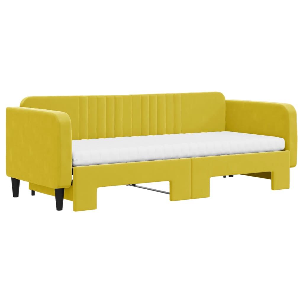 Lit de jour avec lit gigogne et matelas jaune 80x200 cm velours - XIOS