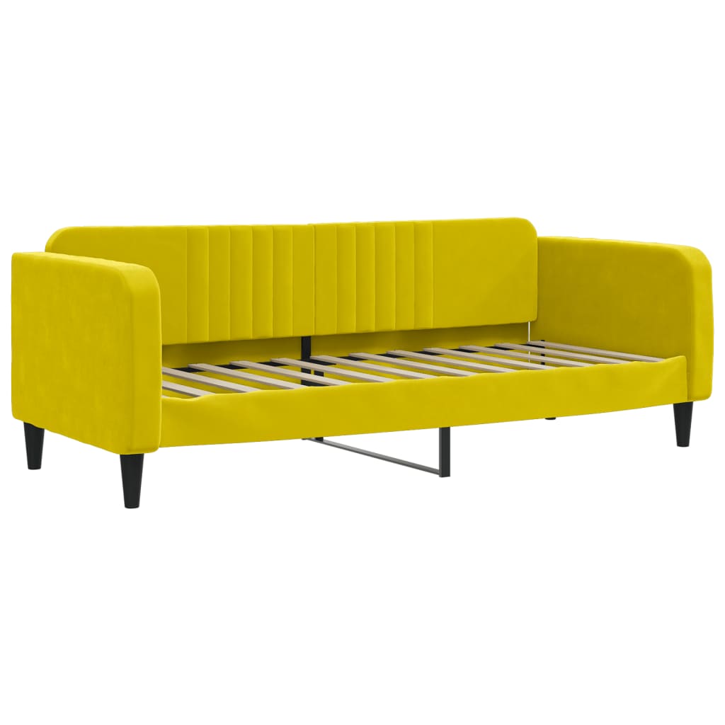 Lit de jour avec lit gigogne et matelas jaune 80x200 cm velours - XIOS