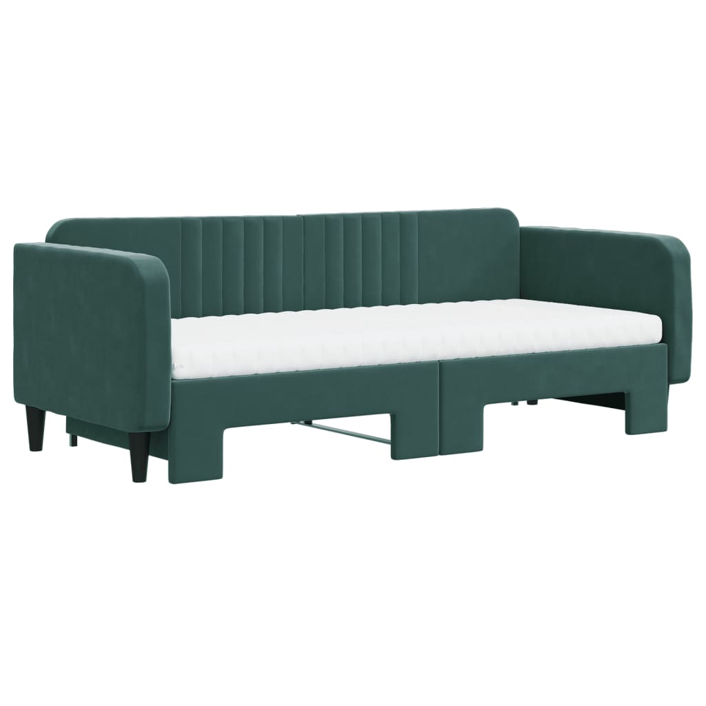Lit de jour avec gigogne et matelas vert foncé 90x200cm velours - XIOS