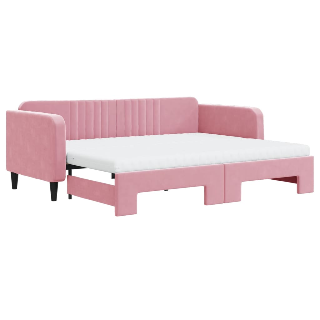 Lit de jour avec gigogne et matelas rose 90x200 cm velours - XIOS