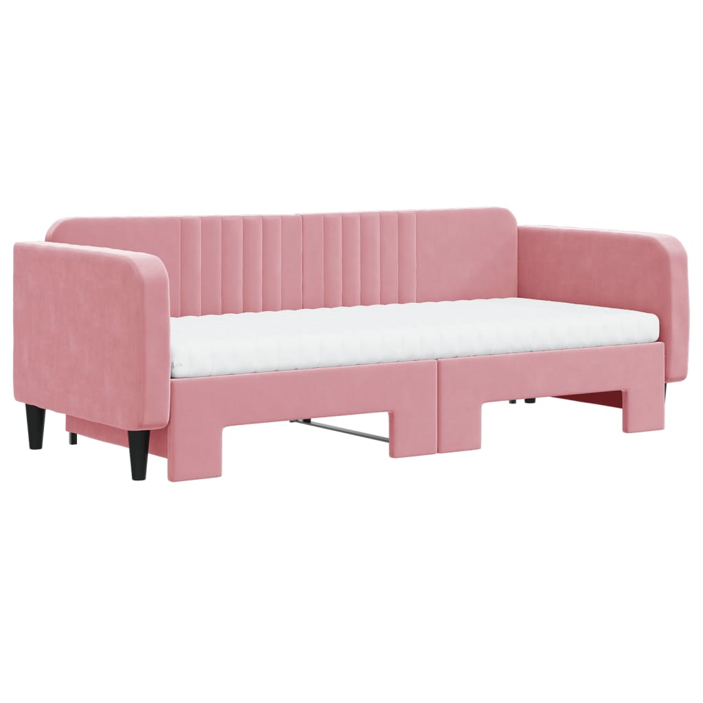 Lit de jour avec gigogne et matelas rose 90x200 cm velours - XIOS