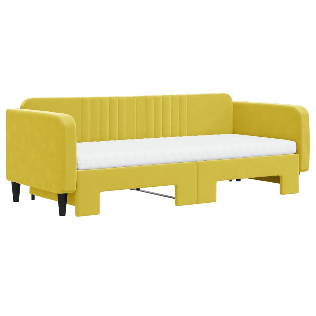 Lit de jour avec gigogne et matelas jaune 90x200 cm velours - XIOS