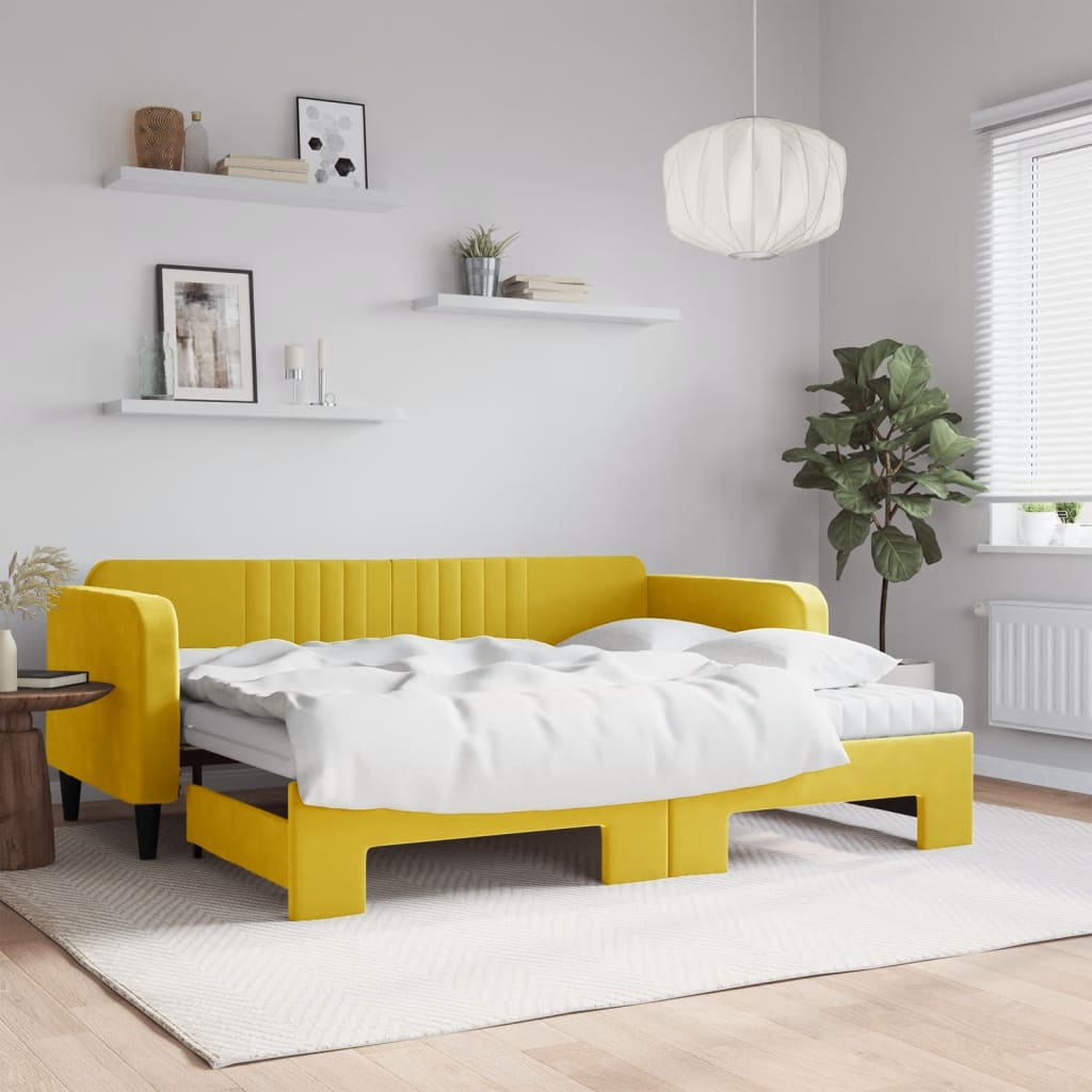 Lit de jour avec gigogne et matelas jaune 90x200 cm velours - XIOS