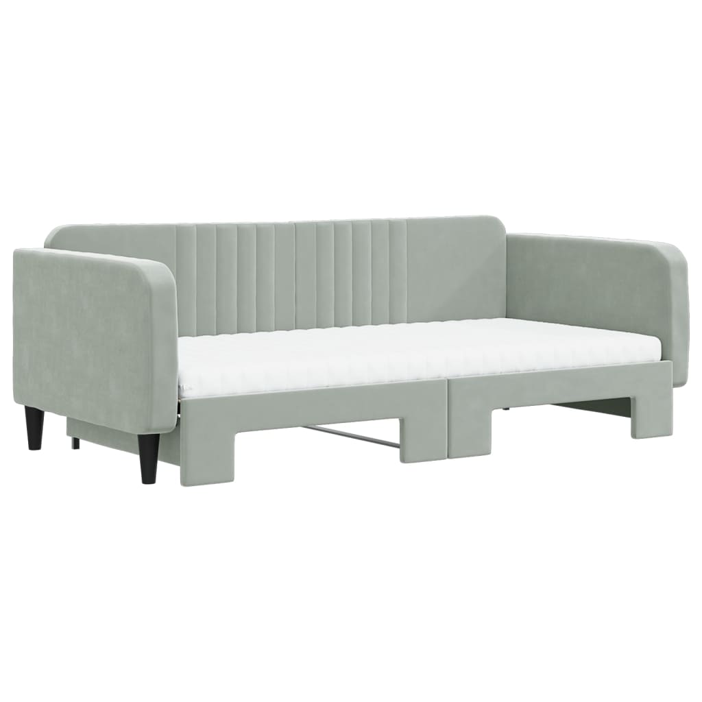 Lit de jour et gigogne et matelas gris clair 100x200 cm velours - XIOS