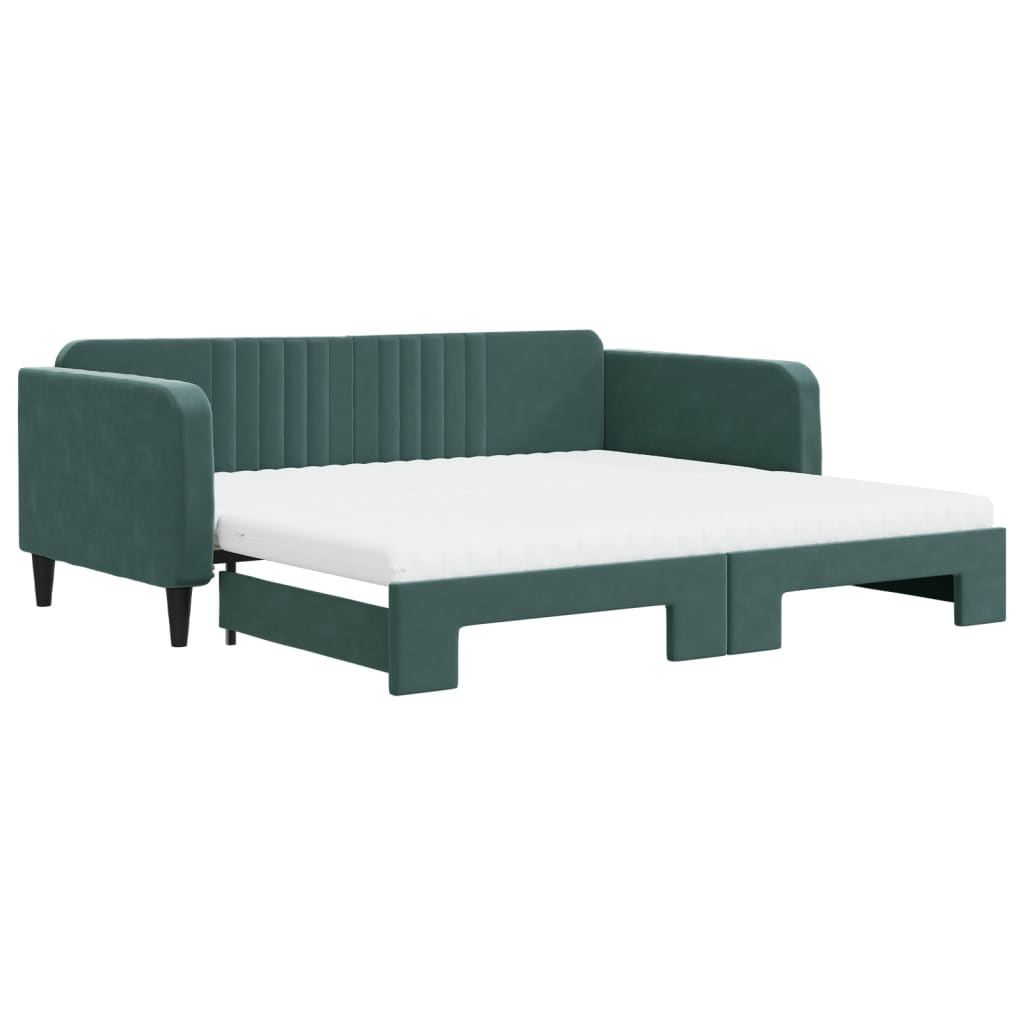 Lit de jour et gigogne et matelas vert foncé 100x200 cm velours - XIOS