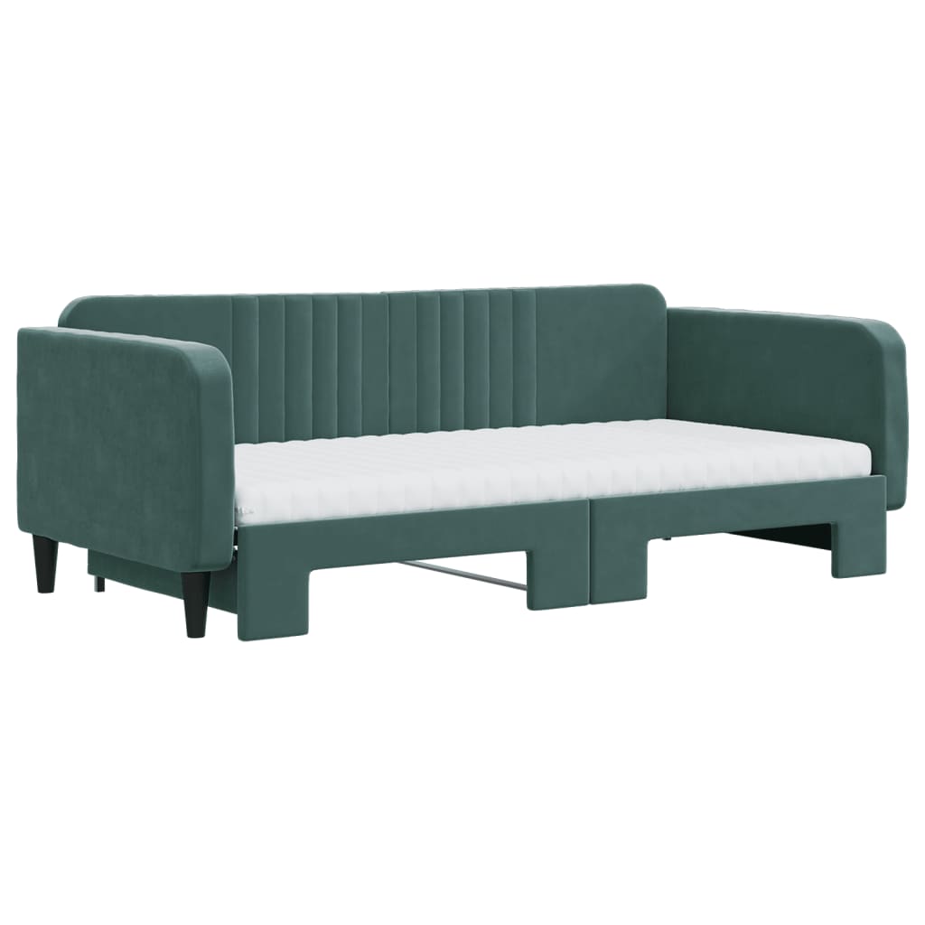 Lit de jour et gigogne et matelas vert foncé 100x200 cm velours - XIOS