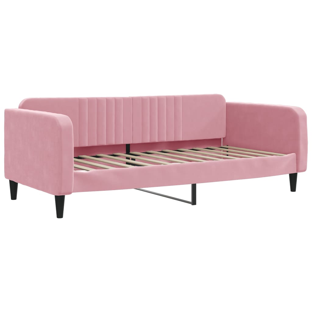 Lit de jour avec lit gigogne et matelas rose 100x200 cm velours - XIOS