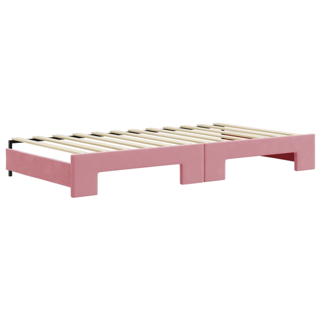 Lit de jour avec lit gigogne et matelas rose 100x200 cm velours - XIOS