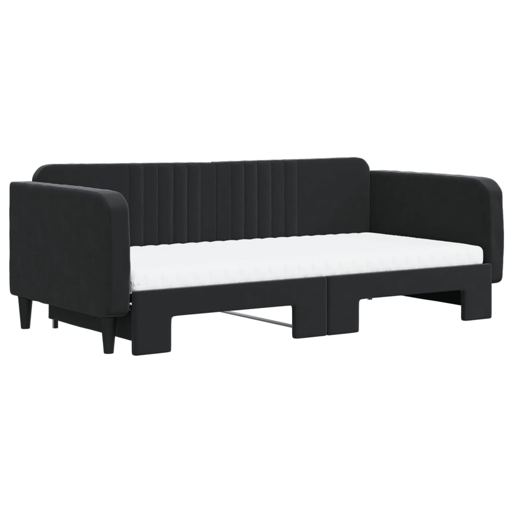 Lit de jour avec lit gigogne et matelas noir 100x200 cm velours - XIOS