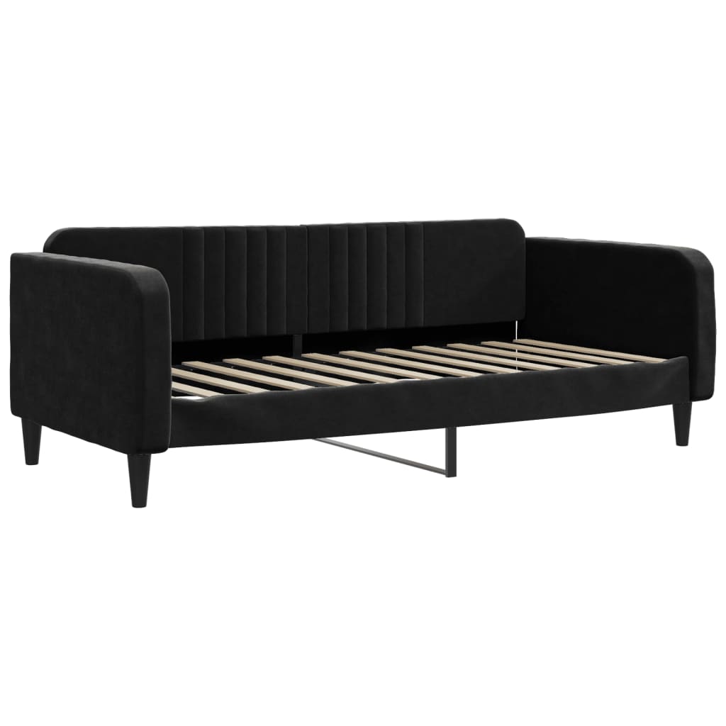 Lit de jour avec lit gigogne et matelas noir 100x200 cm velours - XIOS