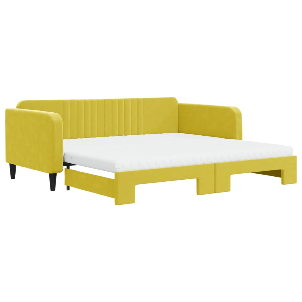 Lit de jour avec gigogne et matelas jaune 100x200 cm velours - XIOS
