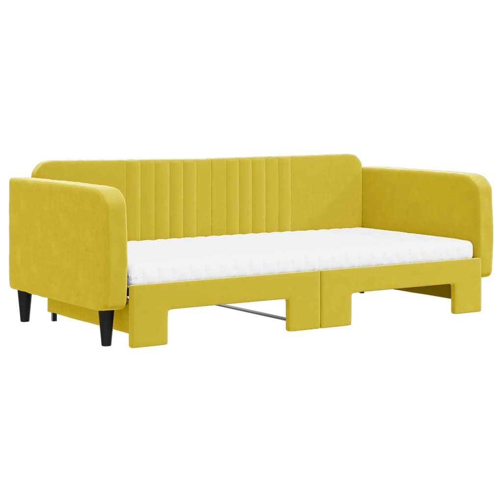 Lit de jour avec gigogne et matelas jaune 100x200 cm velours - XIOS