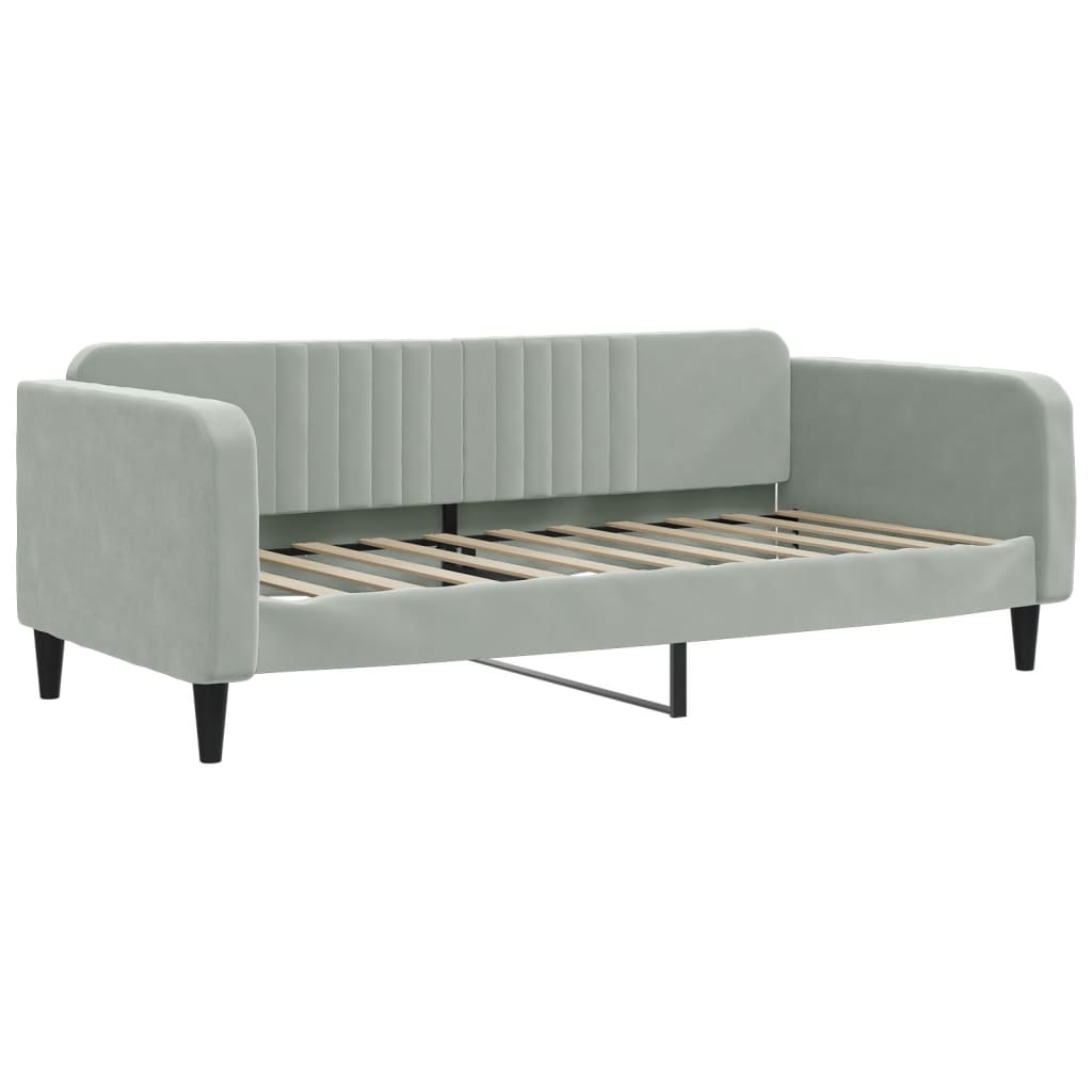 Lit de jour avec gigogne et matelas gris clair 90x190cm velours - XIOS