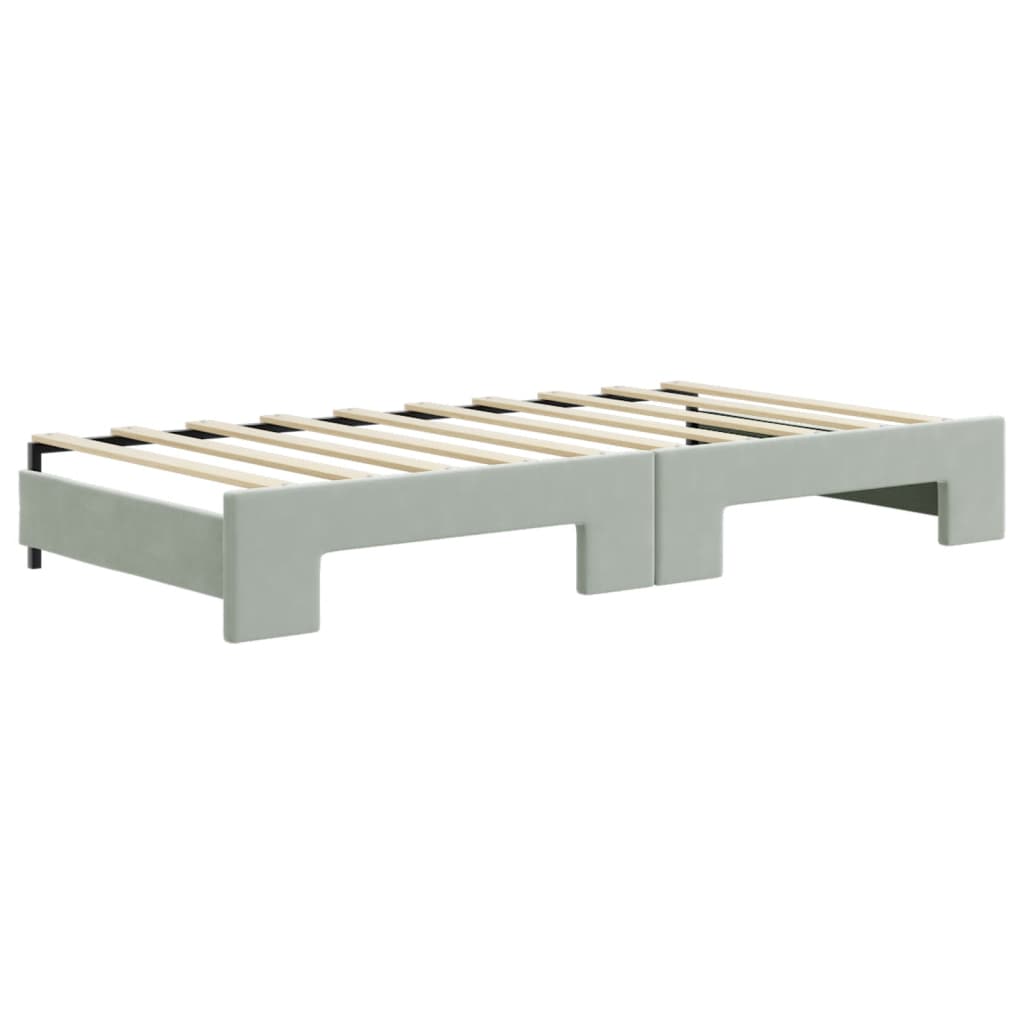 Lit de jour avec gigogne et matelas gris clair 90x190cm velours - XIOS