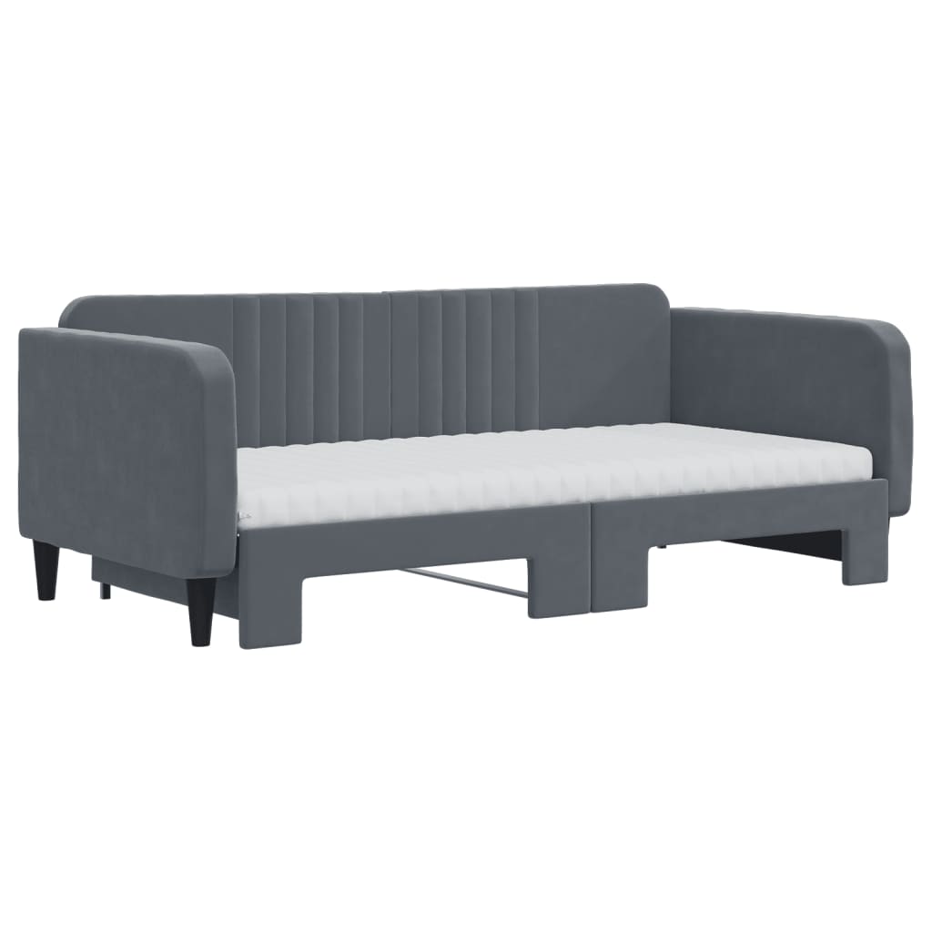 Lit de jour avec gigogne et matelas gris foncé 90x190cm velours - XIOS