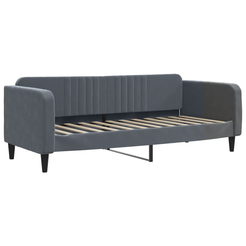 Lit de jour avec gigogne et matelas gris foncé 90x190cm velours - XIOS