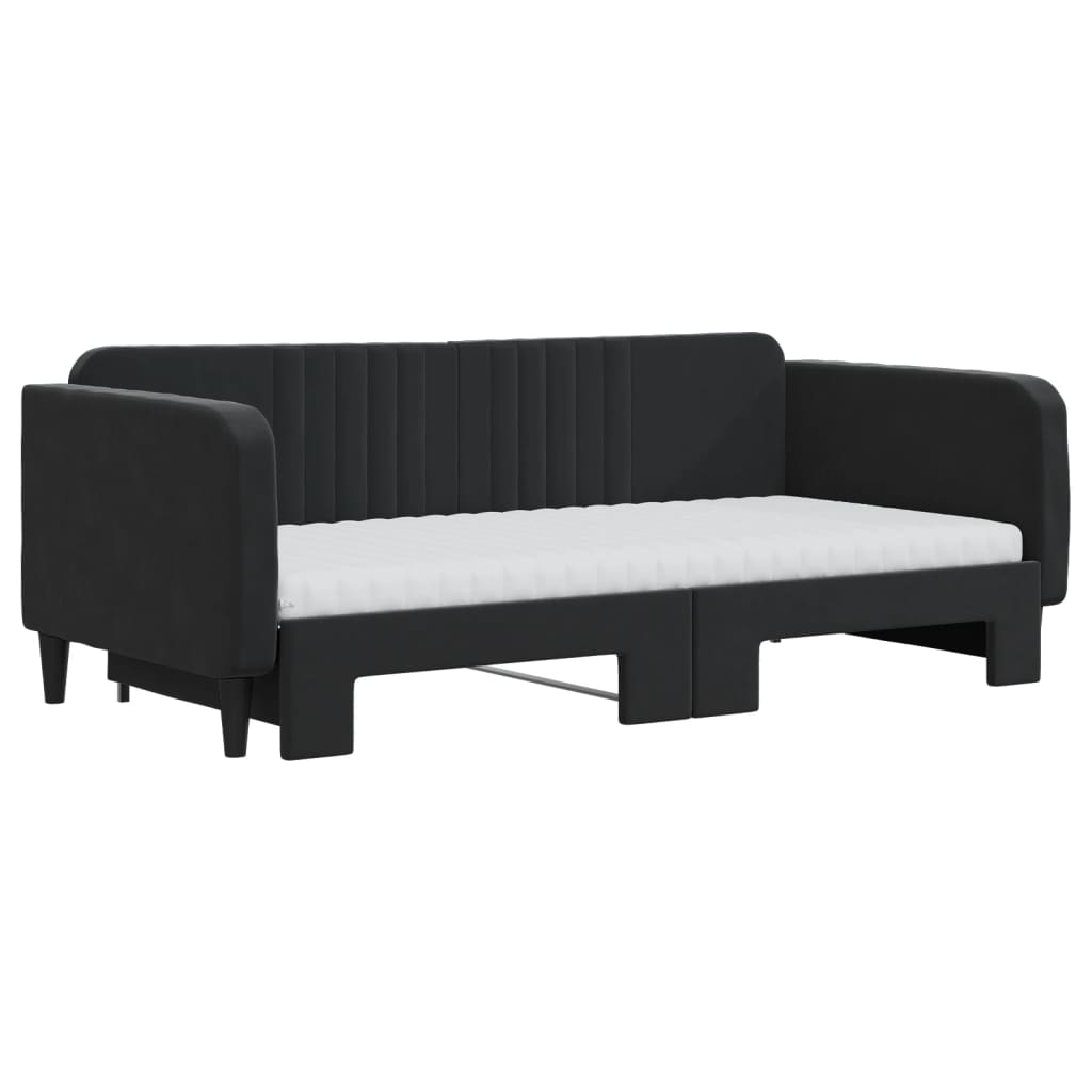Lit de jour avec gigogne et matelas noir 90x190 cm velours - XIOS