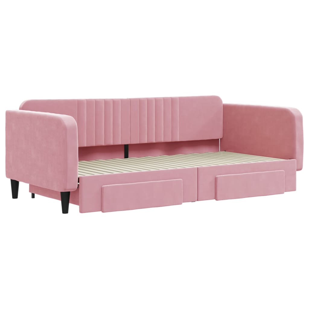 Lit de jour avec gigogne et tiroirs rose 100x200 cm velours - XIOS