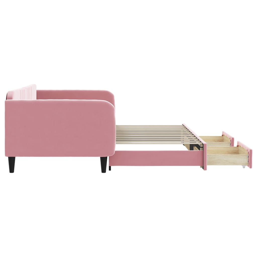 Lit de jour avec gigogne et tiroirs rose 100x200 cm velours - XIOS