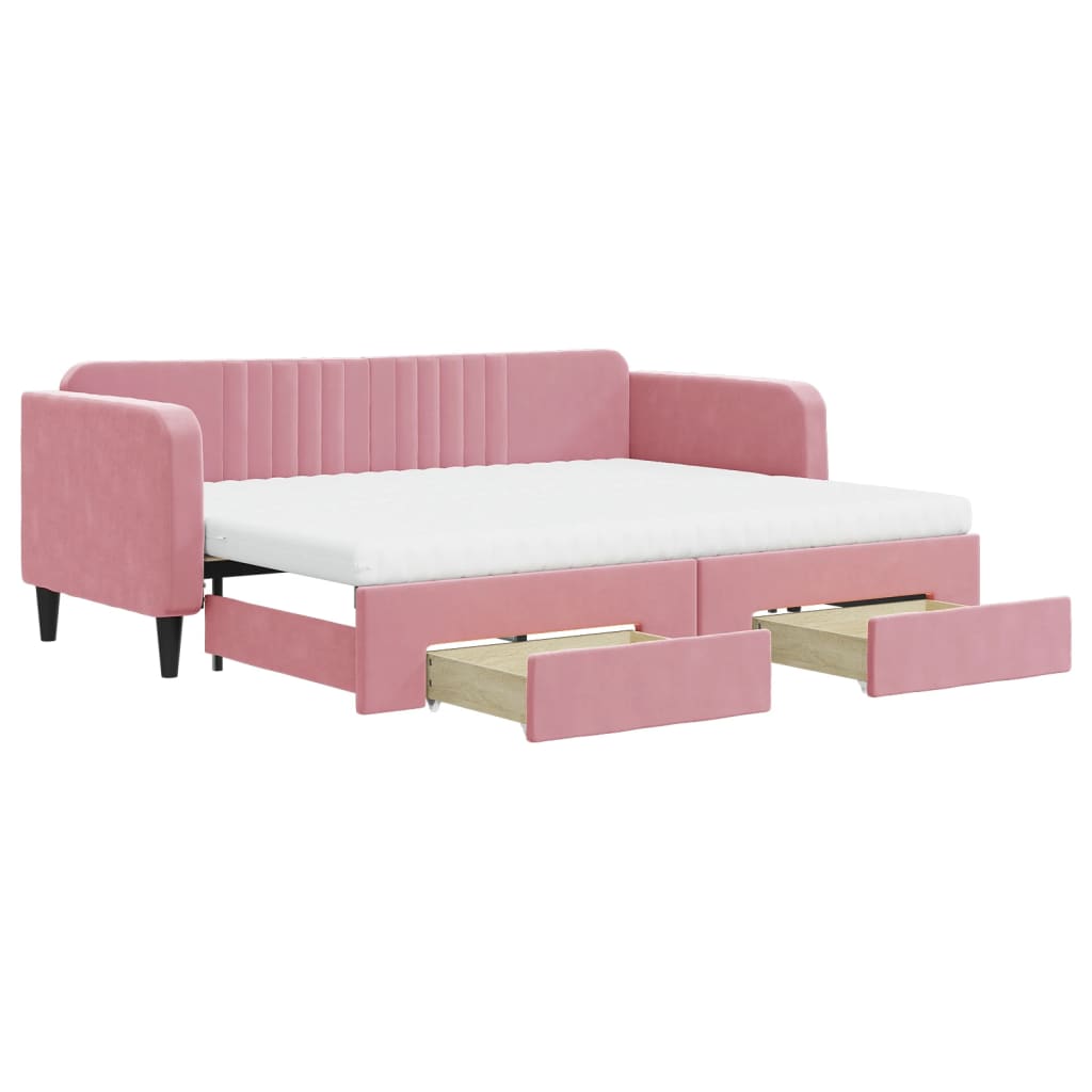 Lit de jour avec gigogne et tiroirs rose 80x200 cm velours - XIOS