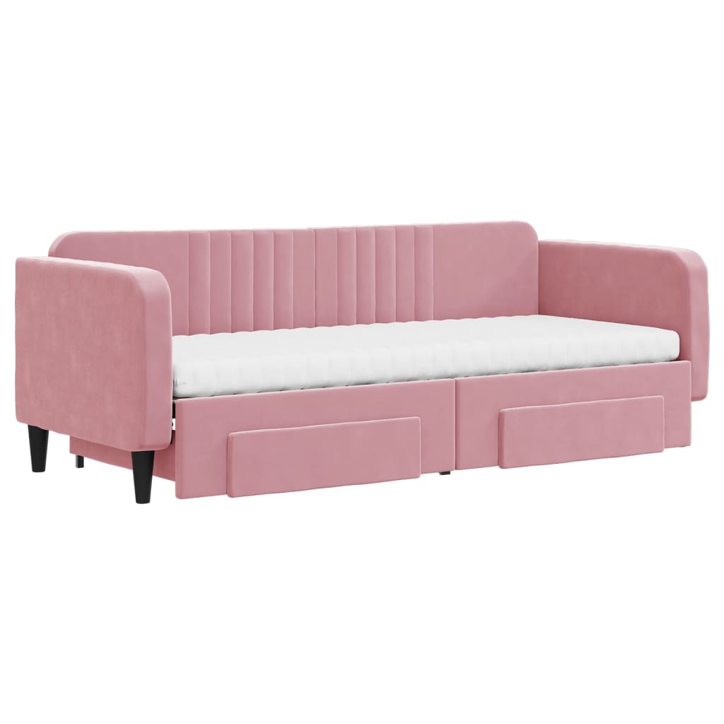 Lit de jour avec gigogne et tiroirs rose 80x200 cm velours - XIOS